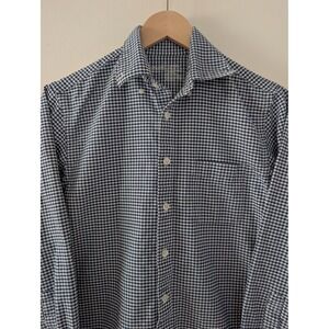 Muji Mens XS Navy Blue Gingham Check Button Down Shirt Preppy Office Work